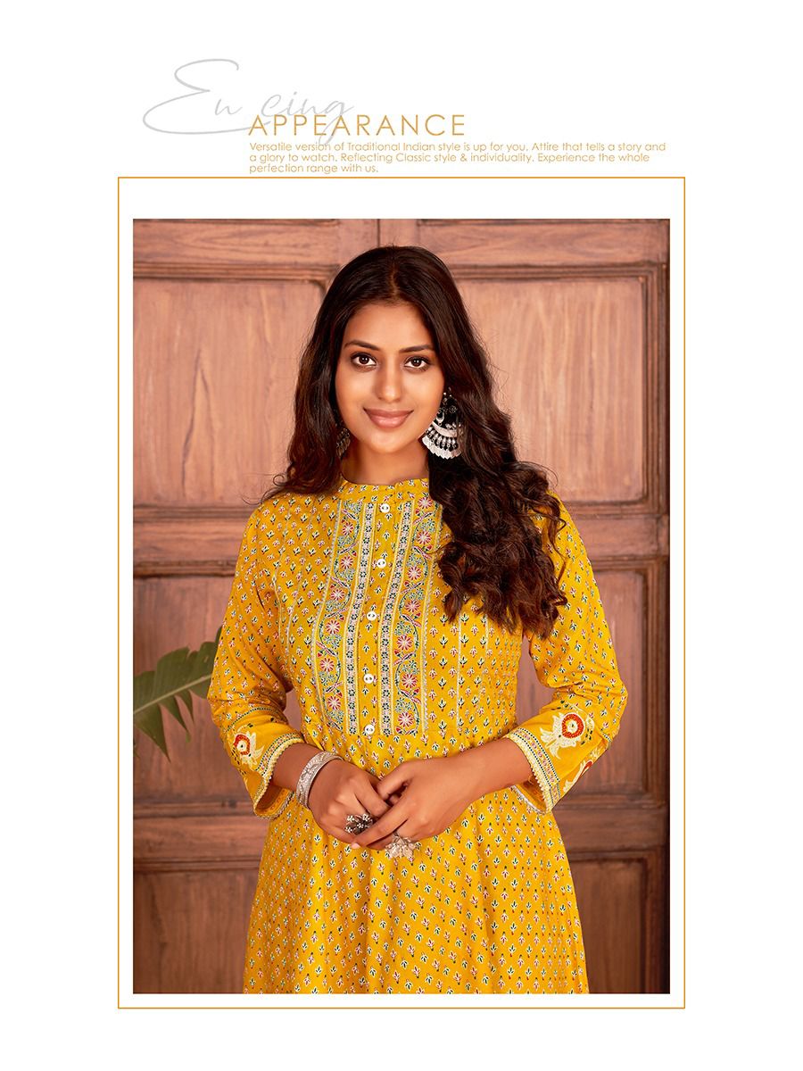 Banwery Nayanthara 1 Rayon Printed Ethnic Wear Embroidery Long Kurti Collection